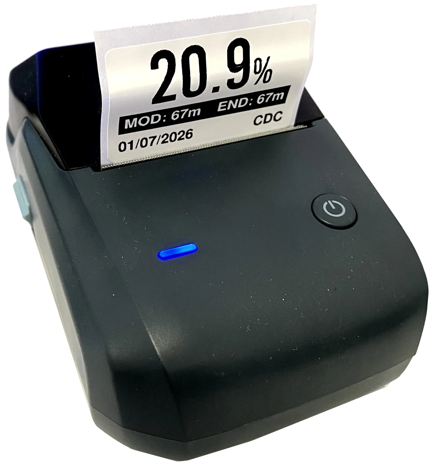 Niimbot printer outputting a nitrox MOD label